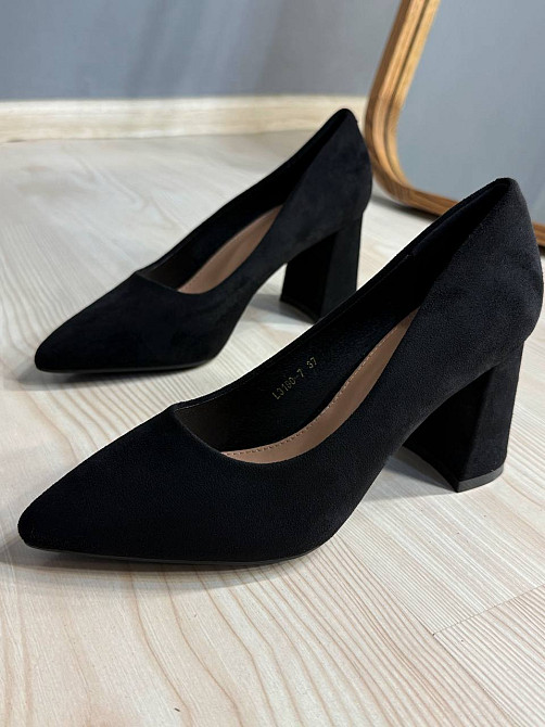 Туфли женские Meideli 3190-7 лодочки на широком устойчивом каблуке экозамша черные, 36, 23 см Киев - изображение 7