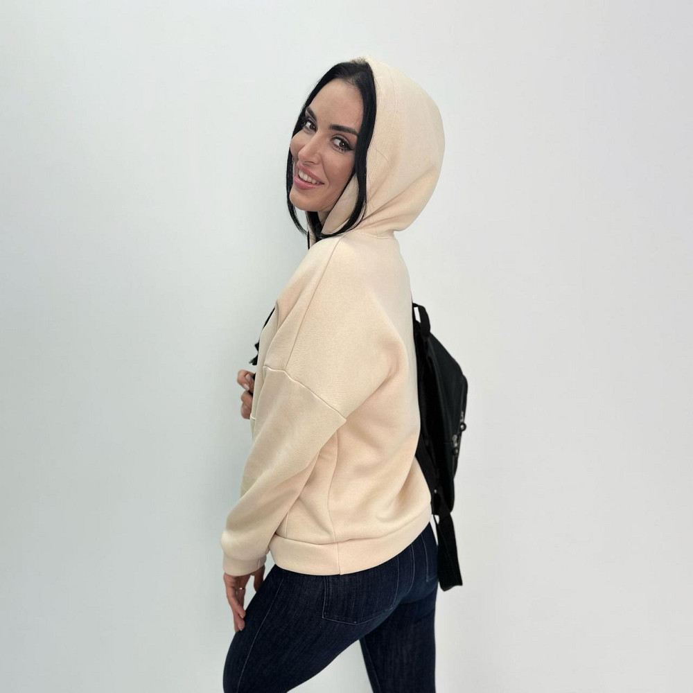 Жіночий теплий худі з капюшоном "Basic" Турція оптом | Норма і батал Бежевий, 46-48 Київ - фото 2