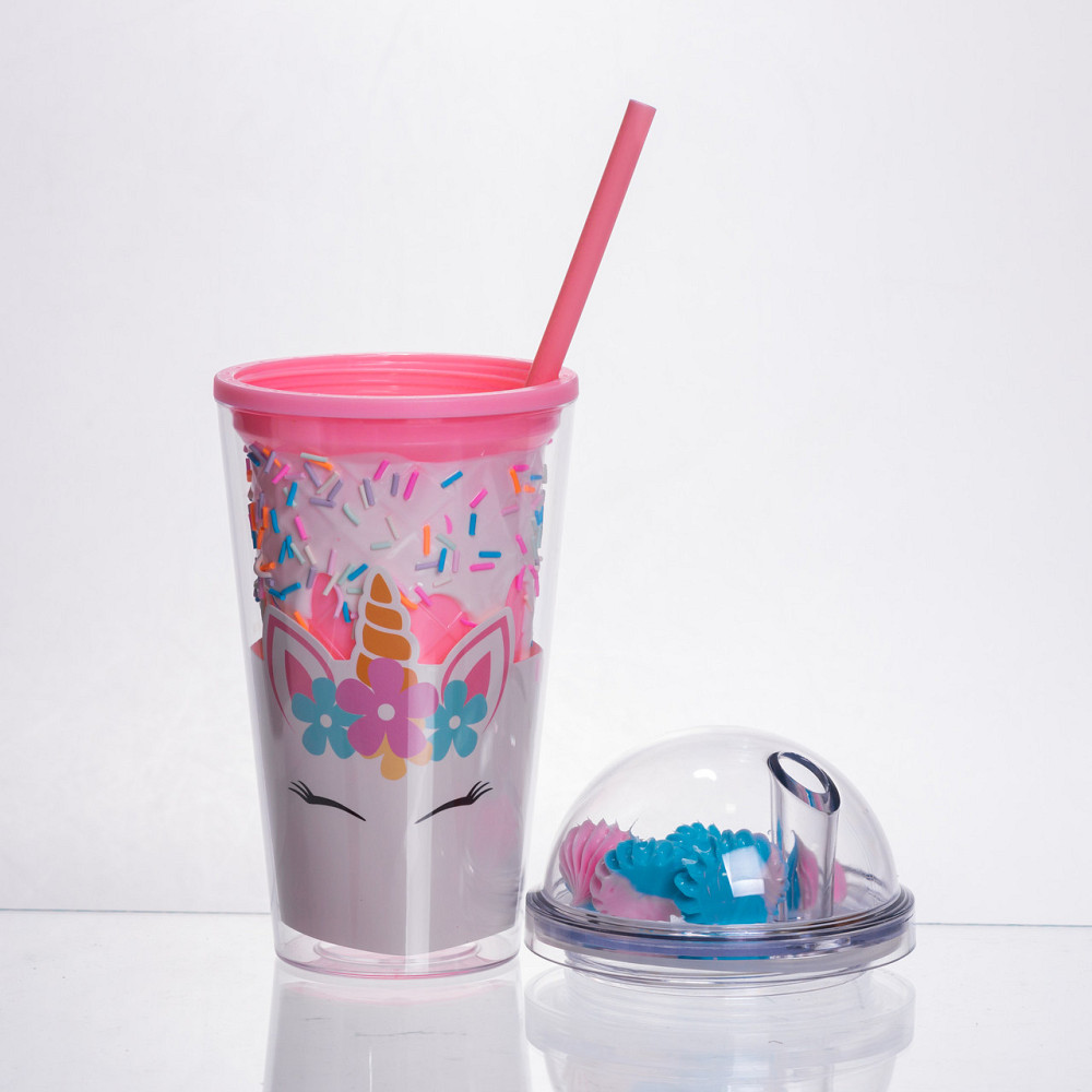 Yiwu пластиковий стакан з трубочкою і кришкою 400 мл багаторазовий Рожевий HP-18-1P Коломия - фото 2