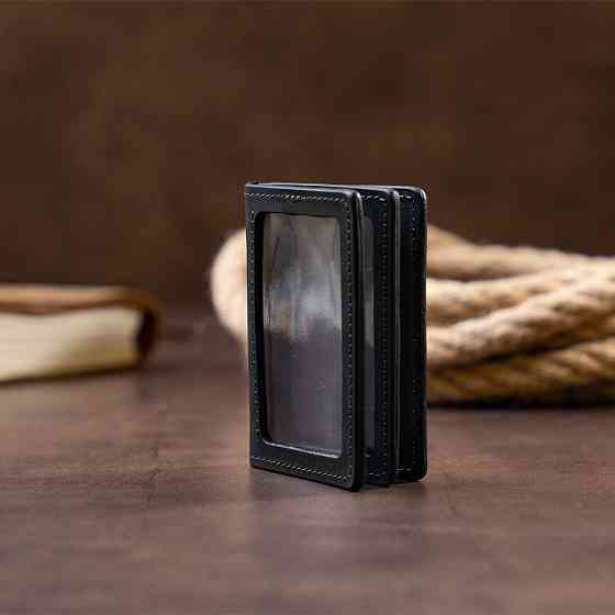 Візитниця з обкладинкою для ID-паспорта з натуральної шкіри Чорна (GRANDE PELLE) Київ