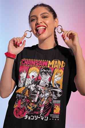 Футболка для хлопчика з аніме принтом Людина-бензопила оверсайз (зріст від 165 до 180) Чорний AnimeJ0208m Дніпро