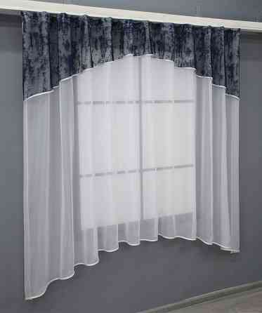 Кухонная гардина VR-Textil № 036к арка белый с темно-синим 280х170 см (59-072) Киев