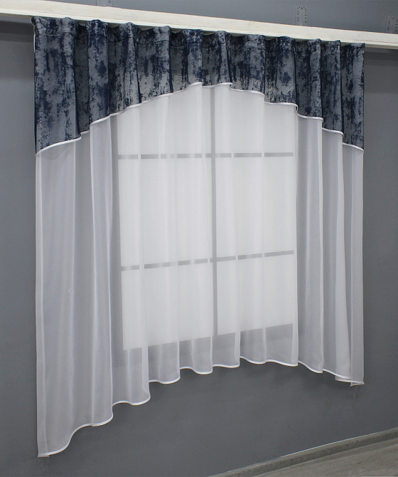 Кухонная гардина VR-Textil № 036к арка белый с темно-синим 280х170 см (59-072) Киев - изображение 2