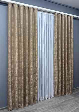 Комплект готових штор VR-Textil Жакард Sultan № 873ш Карамельний 150х285 см 2 шт (31-757) Київ