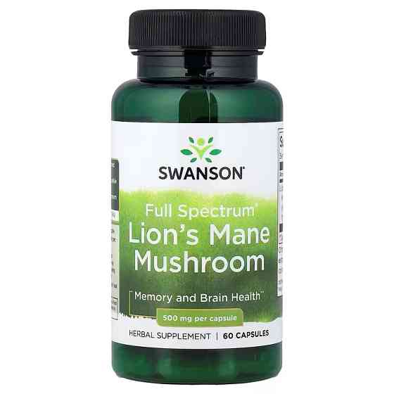 Гриб левова грива Swanson Lion's Mane Mushroom 500 mg Full Spectrum, 60 caps Луцьк