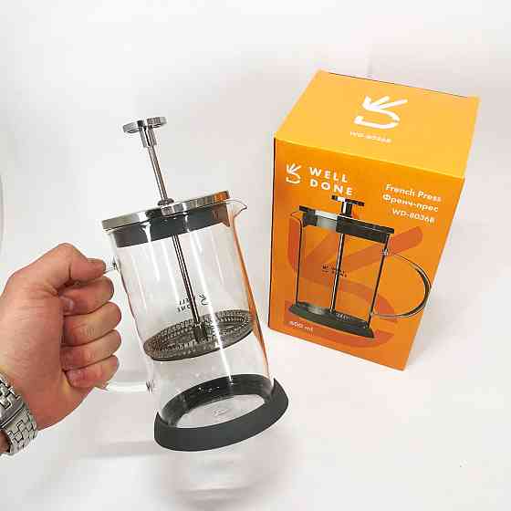 Стильний скляний заварювальний чайник Well Done WD-8036B 600 мл, Френч-прес для кави до кавоварки EF-21 Івано-Франківськ