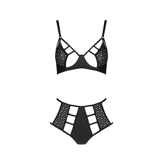 Комплект білизни Passion TASMINA SET S/M black, ліф, високі трусики з корсетом ззаду Львов