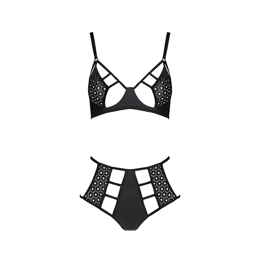 Комплект білизни Passion TASMINA SET S/M black, ліф, високі трусики з корсетом ззаду Львів - фото 3