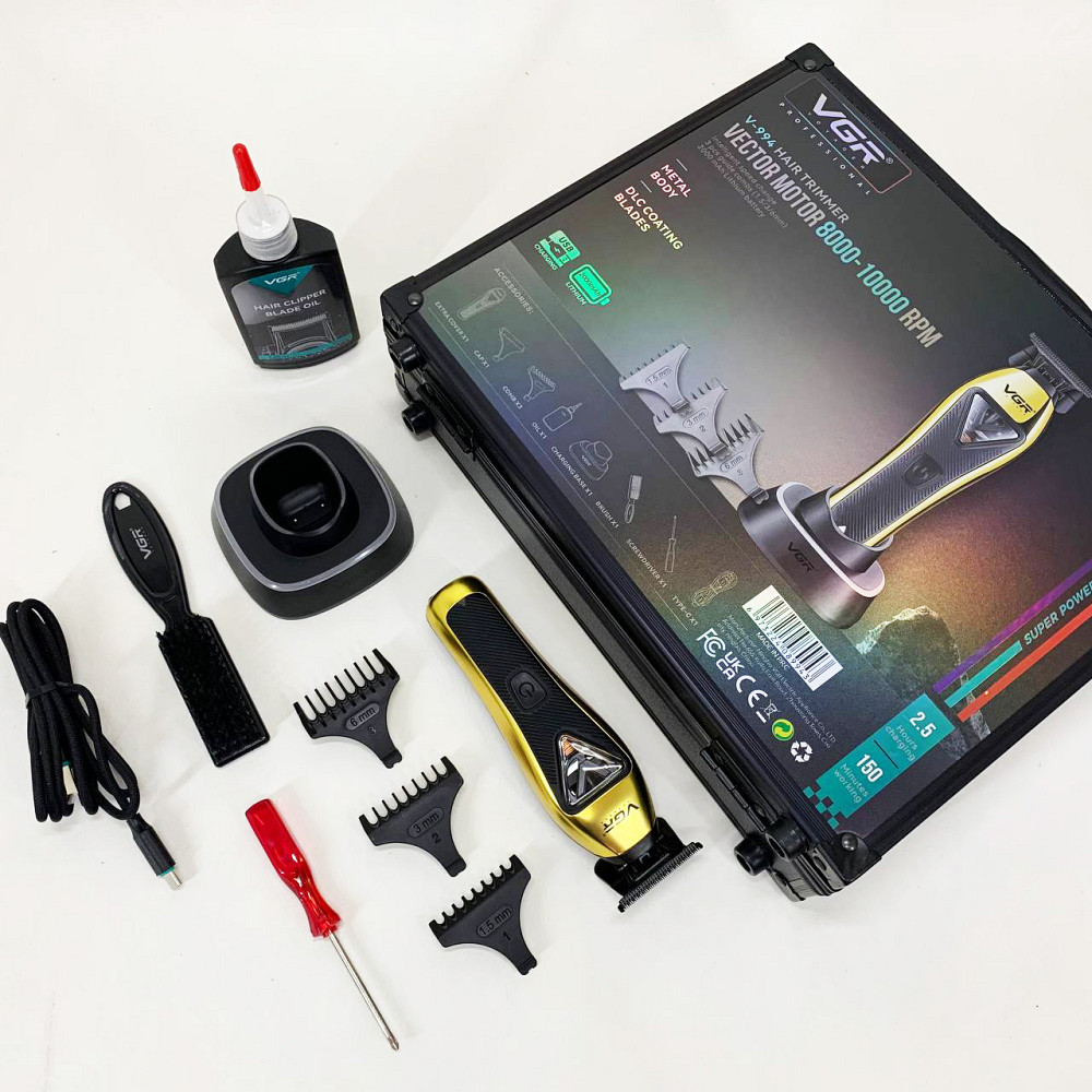 Професійна акумуляторна машинка для стрижки VGR, Машинка для стрижки волосся з різними насадками GN-55 Львів - фото 13