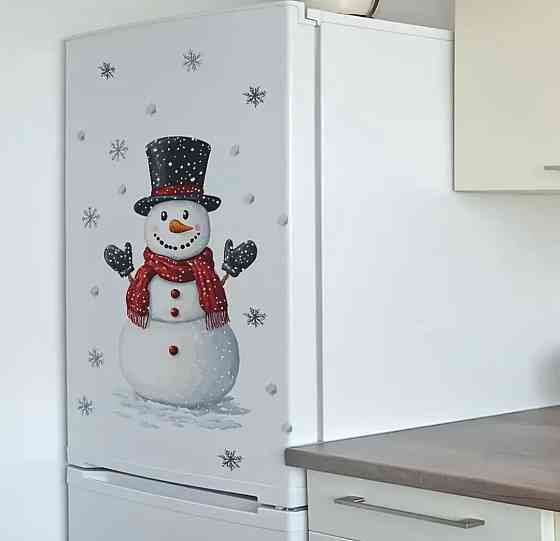 Новорічна наліпка на стіну Сніговик 57 на 33 см білий Київ