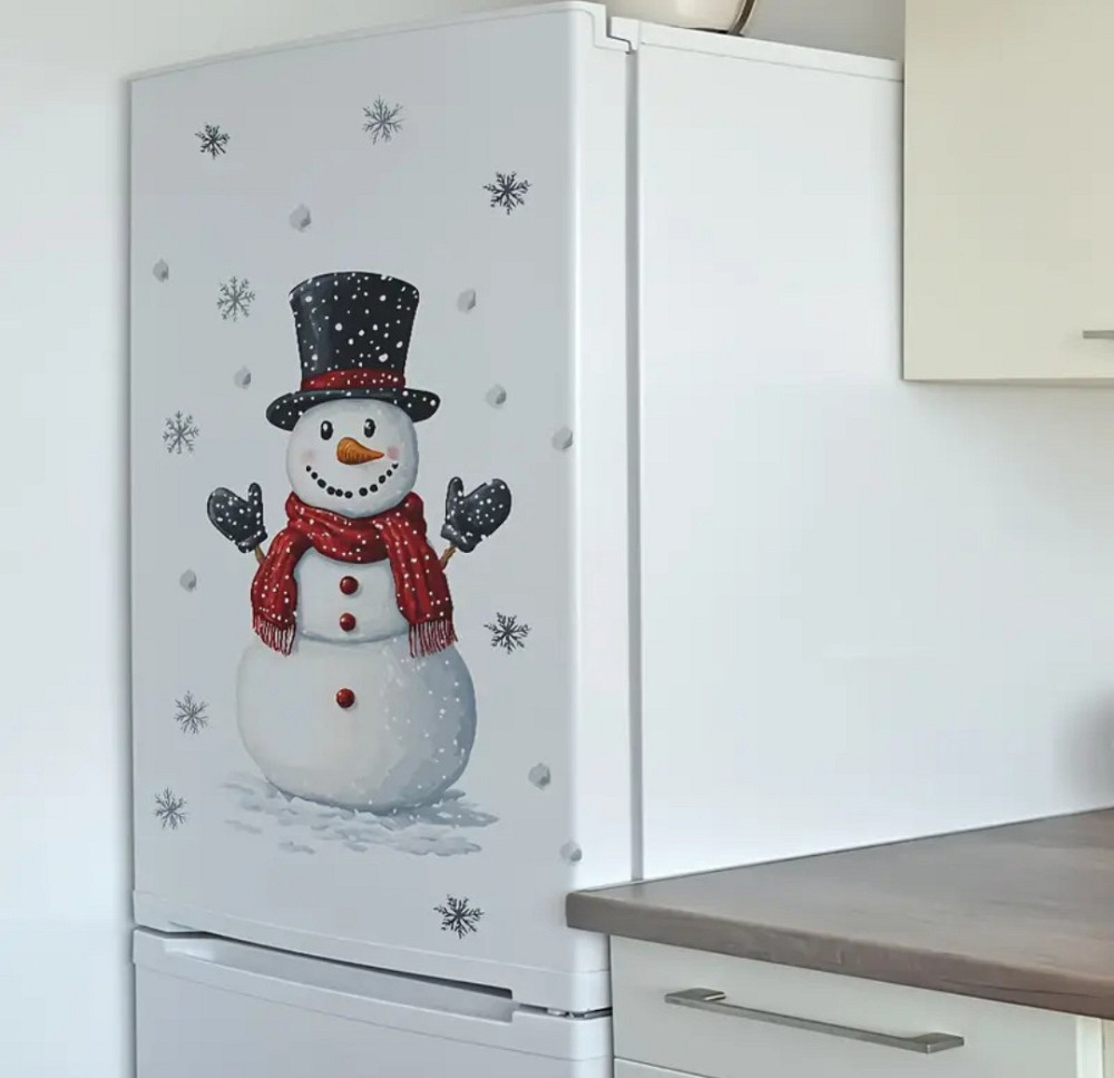 Новогодняя наклейка на стену Снеговик 57 на 33 см белый Киев - изображение 3