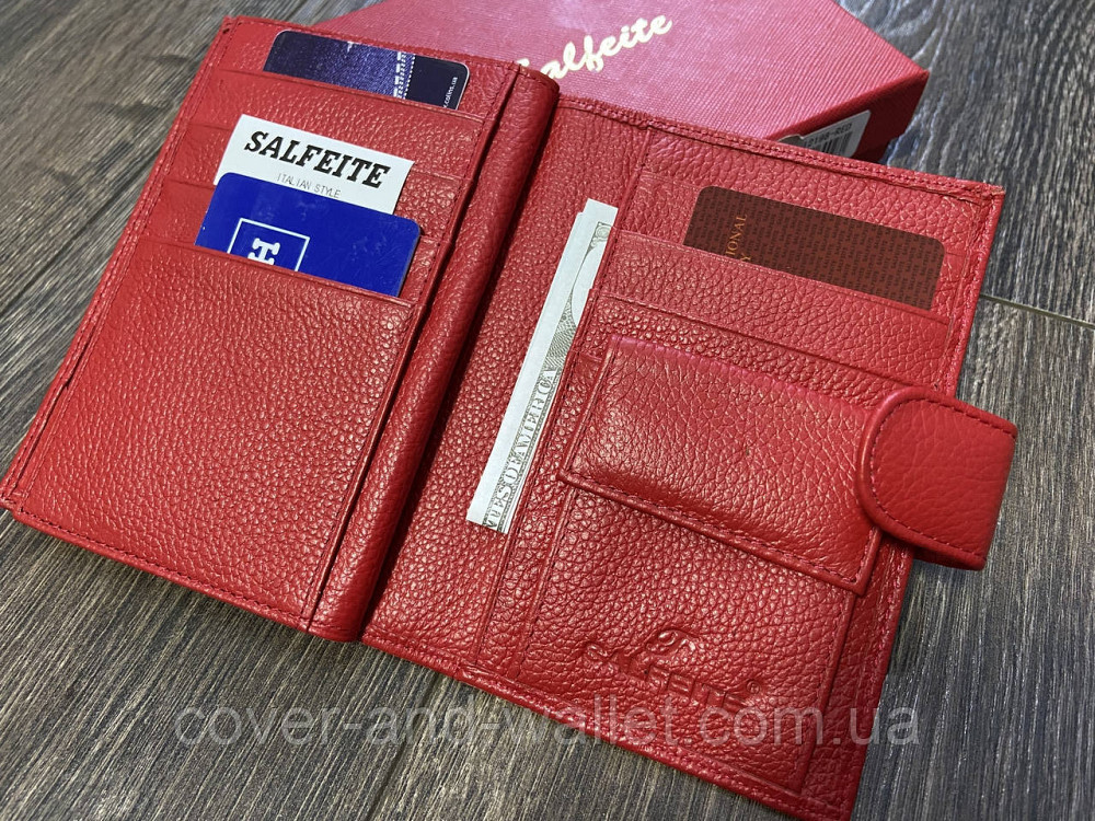 Шкіряний жіночий гаманець з відділенням для паспорта червоного кольору з бантом Salfeite Київ - фото 6