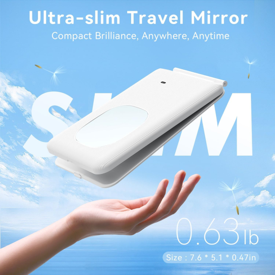 Дзеркало для макіяжу Auxmir Travel 1X/10X зі світлом, 3 режими освітлення, сенсорне керування, USB Type-C, 1500 мАг Київ