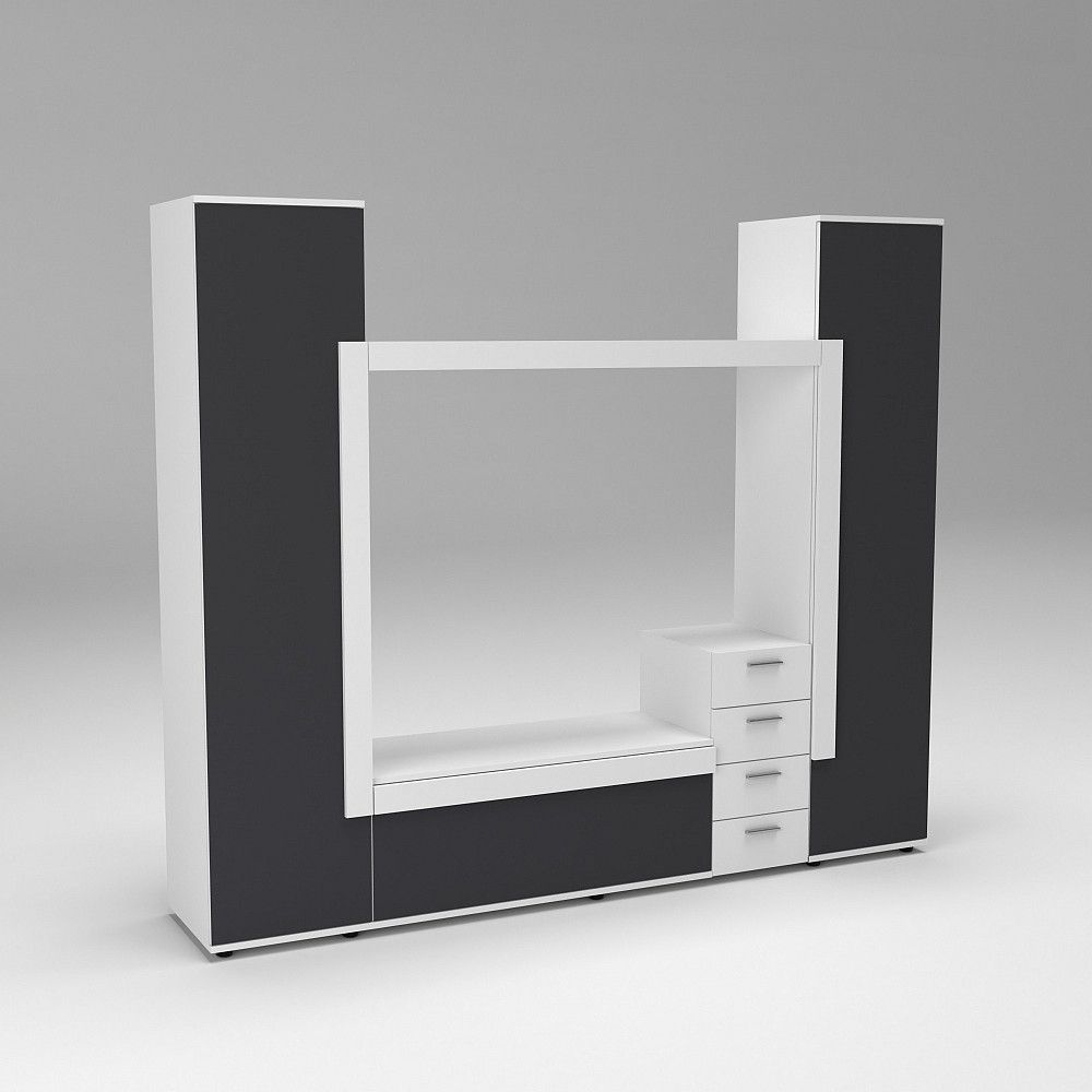 Стенка в гостиную под ТВ Эхо-2, Белый+Антрацит, 2160х420х1850 Львов - изображение 1