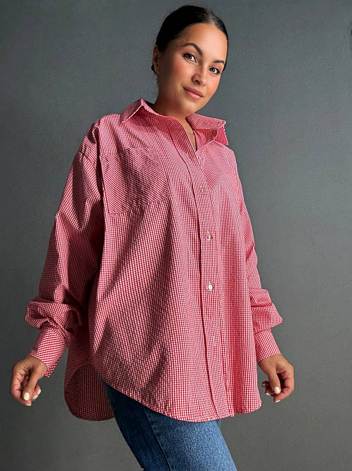 Сорочка жіноча Irel 2222 супер оверсайз в клітинку подовжена великі розміри червона, червоний, one size Київ - фото 4