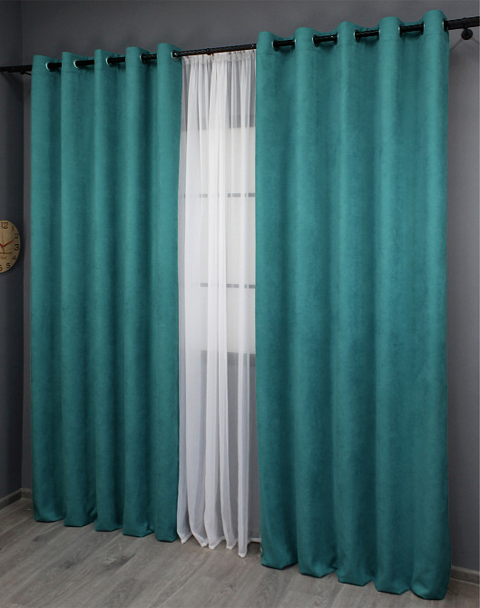 Комплект штор на люверсах VR-Textil Микровелюр Petek № 1492ш Бирюзовый 150х270 см 2 шт (37-0167) Киев - изображение 4
