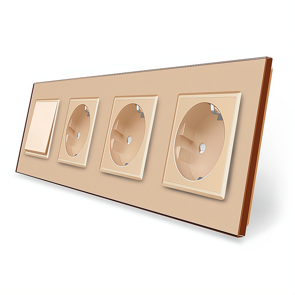 Одноклавішний вимикач з потрійною розеткою Livolo золотий скло (VL-C7K1/FCTC16A/FCTC16A/FCTC16A-8AP) Коломыя - изображение 1