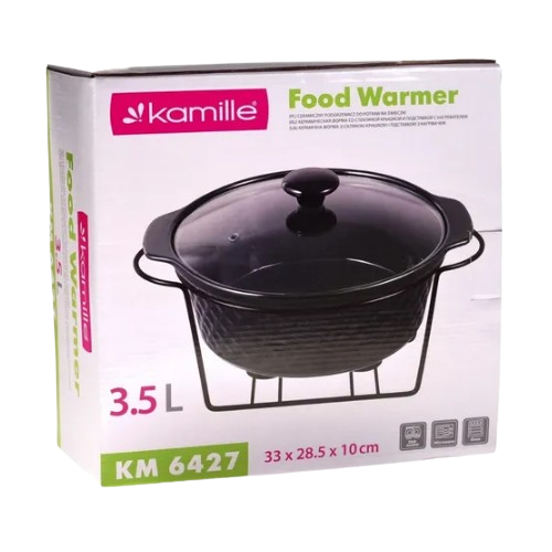 Марміт круглий 3,5л 33см кераміка скляна кришка + метал.підставка чорний 6427 KAMILLE Житомир - фото 4