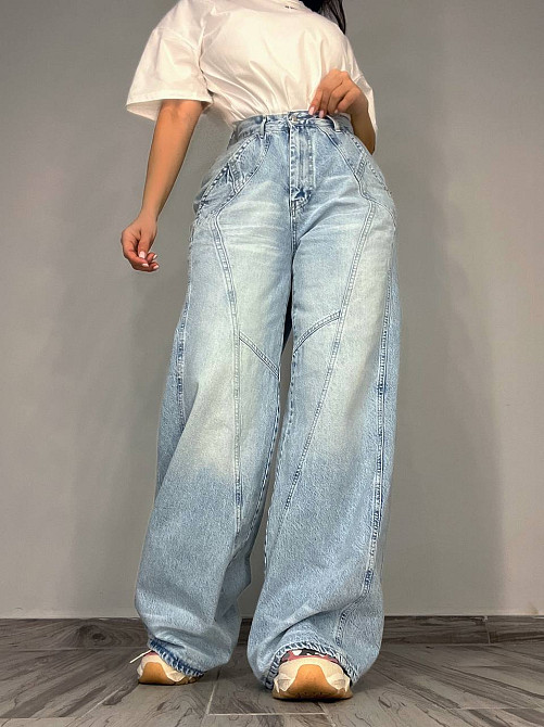 Джинси жіночі Its Basic 3805 MEGA BAGGY jeans трендові шви широкі кльош косі кишені довгі блакитні, блакитний, 34, 34, 68 см, 100 см Київ - фото 15