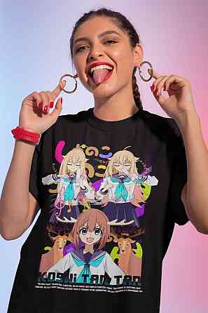 Футболка з аніме принтом Схіканоко Аніме Гірл Ноконоко оверсайз (S/M/L) Чорний AnimeJ0395 Дніпро