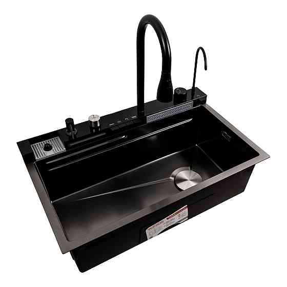 PLATINUM Кухонна мийка 75*45М PVD чорна Platinum Handmade "Водоспад" Киев