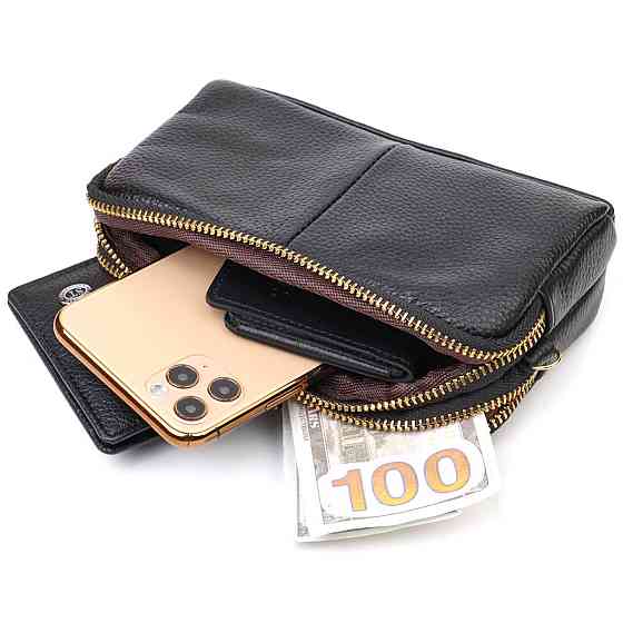 Жіночий клатч на два відділення з натуральної шкіри Чорний (Vintage) Київ