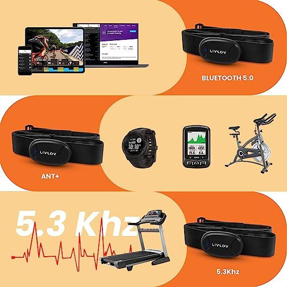 Пульсометр LIVLOV V8: Нагрудний датчик, Bluetooth 5.0, ANT+, 5.3 кГц, Акумулятор, IP67, Чорний Київ - фото 12