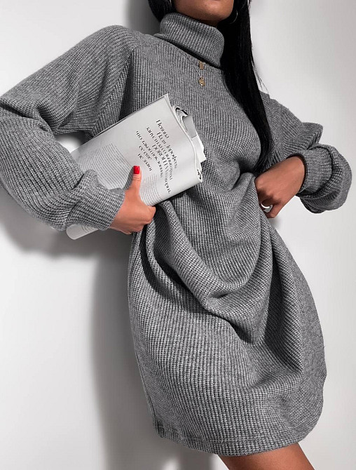 Женское стильное объемное теплое платье плотное Ангора вязкая Графит Одесса - изображение 1