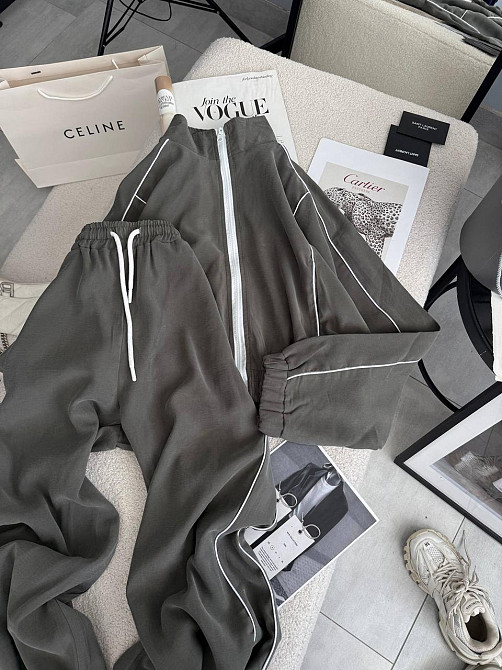 Женский стильный трендовый костюм двойка купра Оливка, 42/44 Одесса - изображение 4