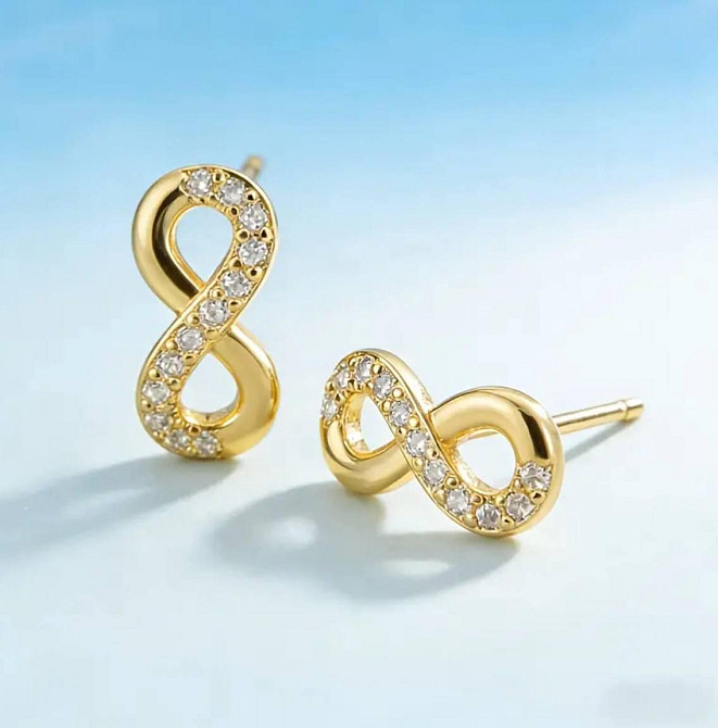Серьги-пусеты бесконечность – золотой цвет Киев - изображение 3