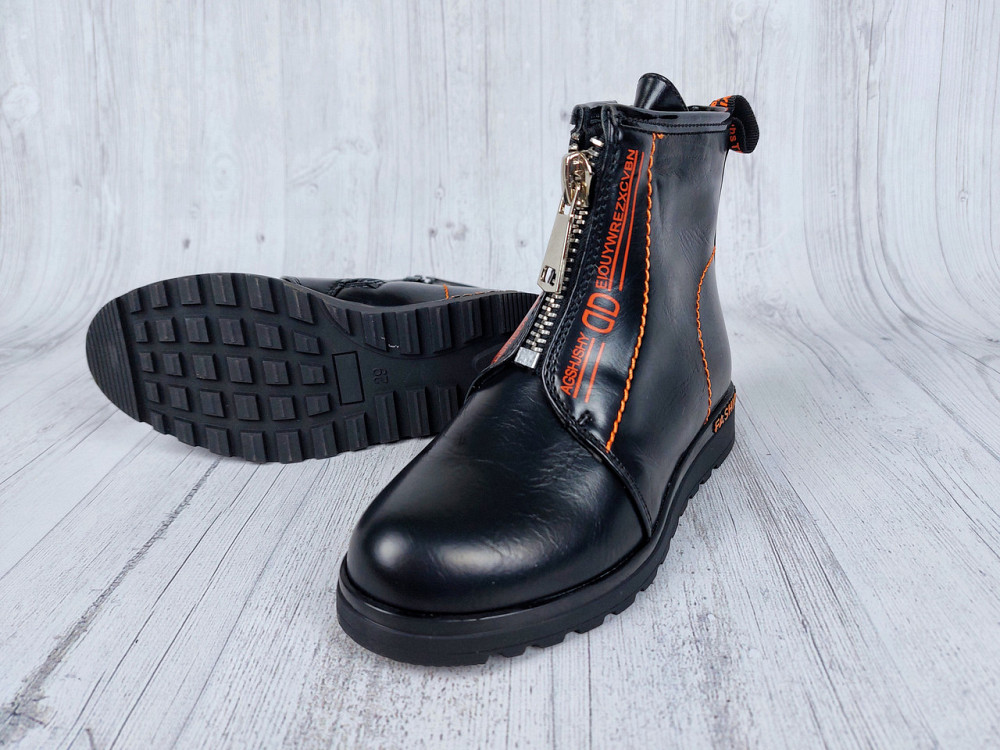 Дитячі демісезонні чорні черевики для дівчаток з оранжевими вставками 28,29 Миколаїв - фото 1