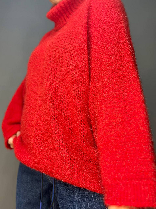 Свитер женский MY FASHION 3267 паутинка оверсайз широкий воротник хомут удлиненный, красный, 44-48 Одесса - изображение 8