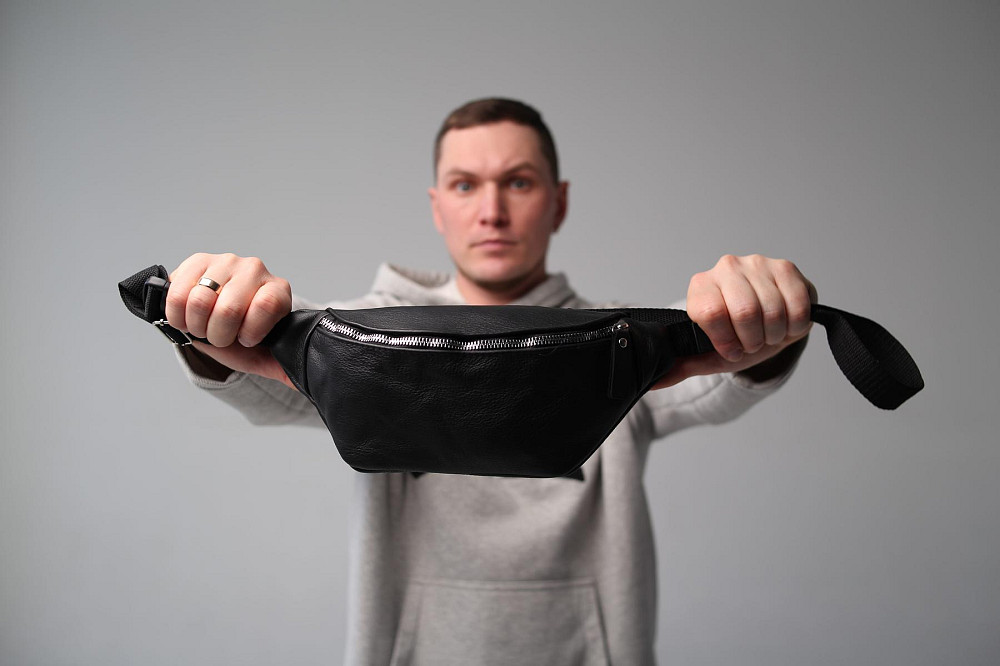 Чоловіча сумка на пояс з натуральної шкіри SL010 (Чорна) Суми - фото 6