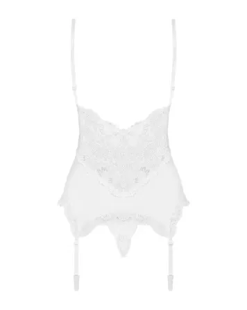 Сатиновий мереживний корсет Obsessive 810-COR-2 babydoll & thong S/M, білий, корсет, танга Львів