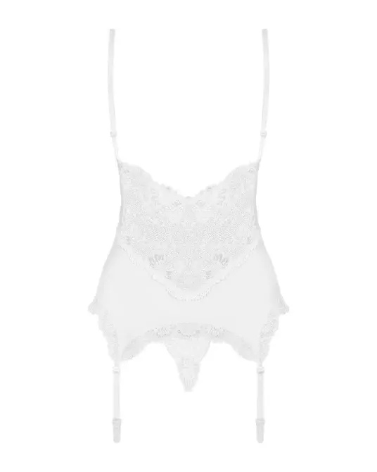 Сатиновий мереживний корсет Obsessive 810-COR-2 babydoll & thong S/M, білий, корсет, танга Львів - фото 6