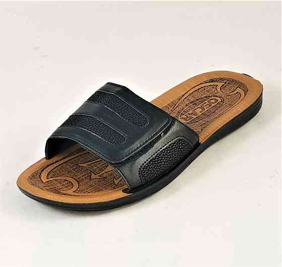 Мужские Шлёпанцы Тапочки Кожаные Черные Сланцы на Липучке (размеры: 41,42,43,44,45) Днепр