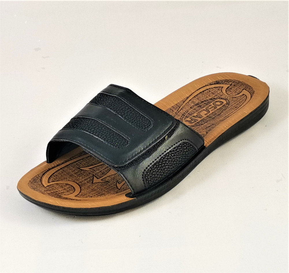 Мужские Шлёпанцы Тапочки Кожаные Черные Сланцы на Липучке (размеры: 41,42,43,44,45) Днепр - изображение 5