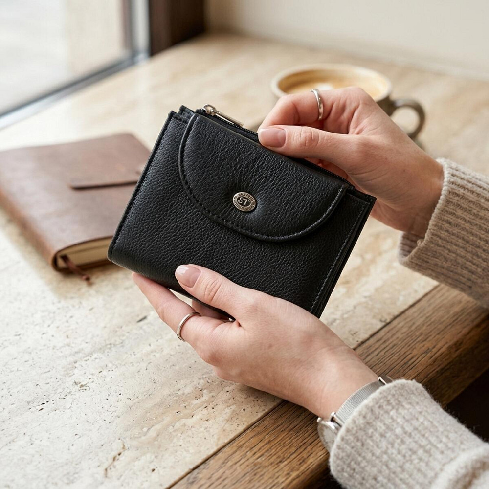 Удобный женский кошелек с монетницей из натуральной кожи ST Leather 22711 Черный Киев - изображение 12