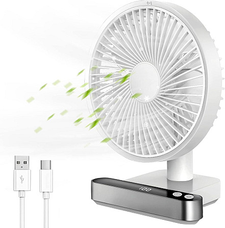 Компактний настільний вентилятор USB з акумулятором, 4 швидкості, 4000 мАг, 120° обертання, тихий по Київ - фото 1