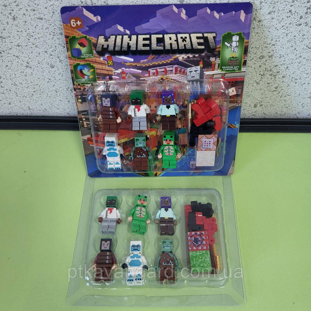Фигурки Minecraft набор 6 шт с магнитными ножками и блоками, оружие 4027 Хмельницкий - изображение 1