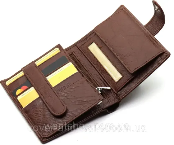 Чоловічий шкіряний гаманець вертикального типу для карток ST Leather Коричневий Київ