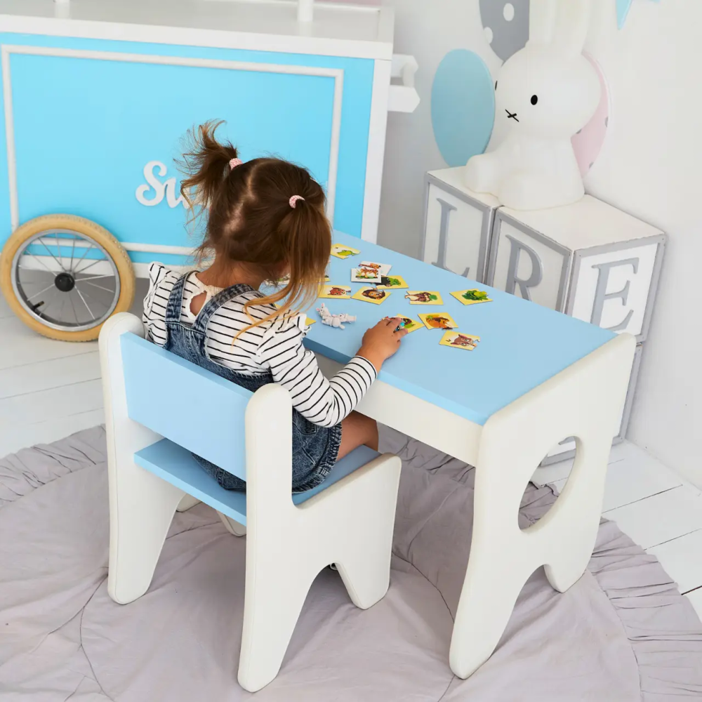 Набор детской мебели столик с ящиком и стульчик 70х45х51см (Белый с голубым) Винница - изображение 6
