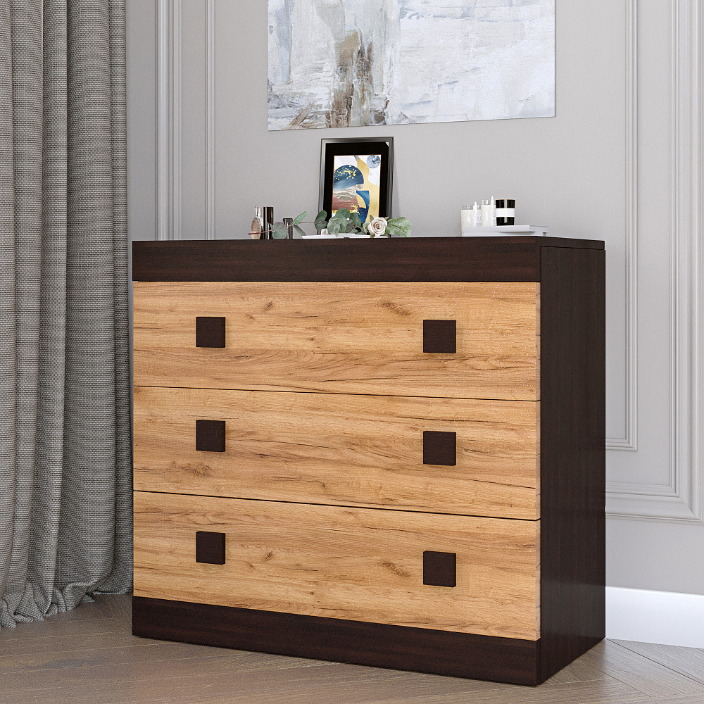 Комод Еверест на 3 ящики Соната-1 80х38х75 венге темний + дуб крафт золотий (DTM-2045) Львів - фото 1