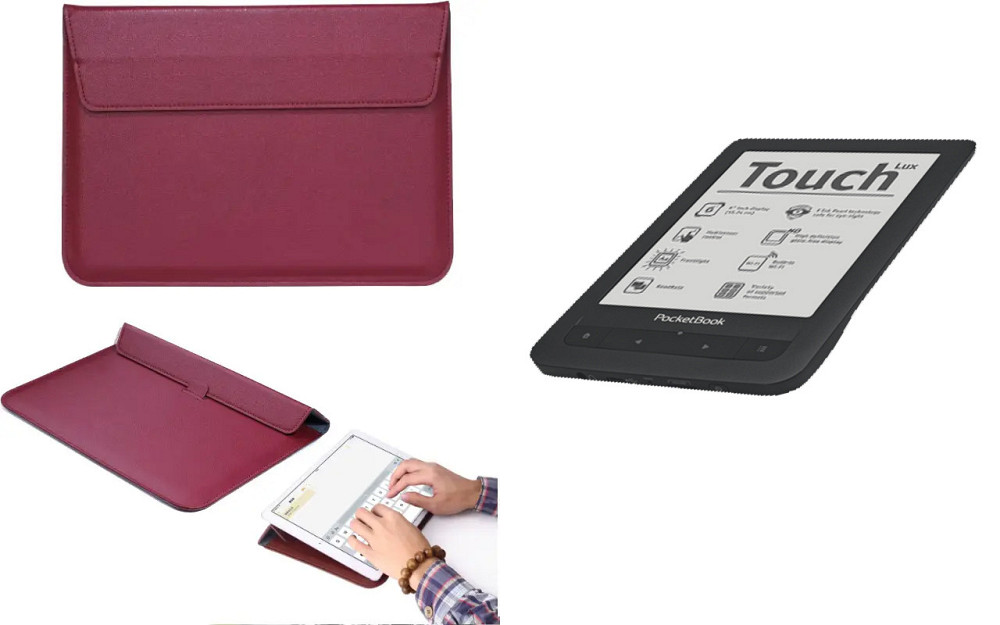 Чехол-конверт VitoCase для PocketBook Touch Lux 623, с функцией подставки для книги Бордовый Киев - изображение 1