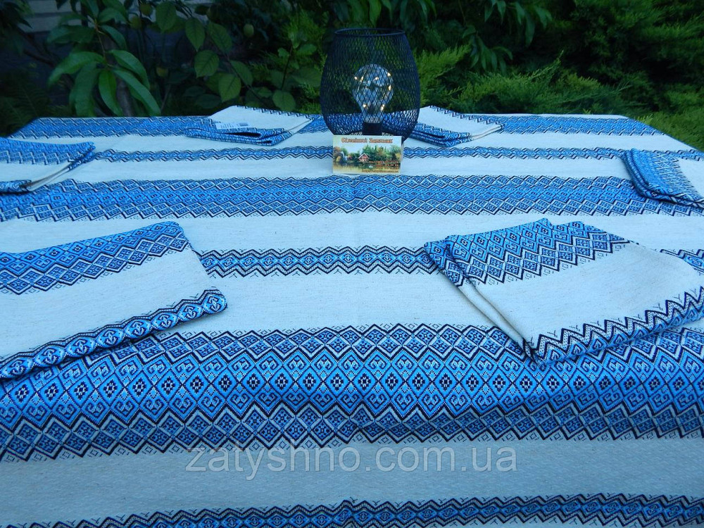 Блакитна скатертина з сетами на льону Київ - фото 5
