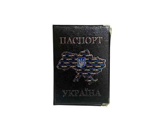 Обкладинка для паспорта 131-Ра Україна чорний КАРТА герб, кожзам ТМ ЛЮКС КОЛОР Київ