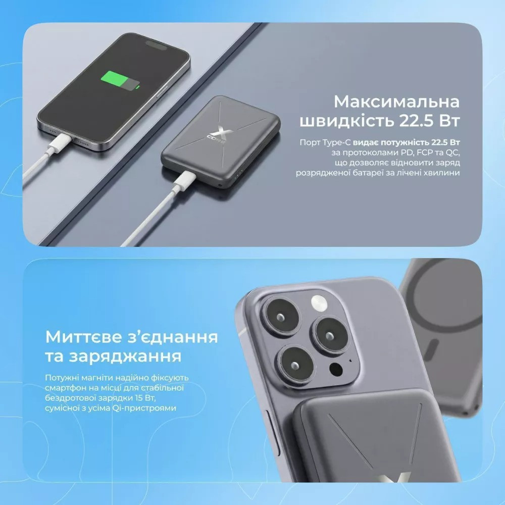 Універсальна мобільна батарея Proove X-Core 22.5 W 10000 mAh Sky Blue (PNXC22010008) ( 18390 ) Харьков - изображение 9