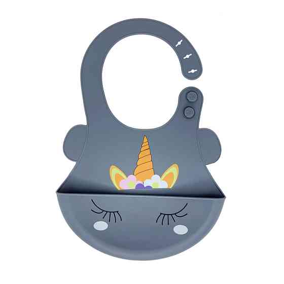 Слинявчик силіконовий "Єдиноріг" MGZ-0615(Grey) з кишенею Вінниця