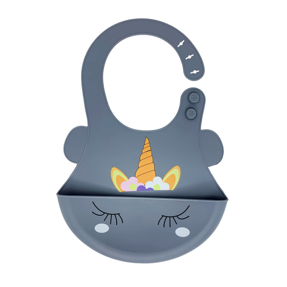 Слинявчик силіконовий "Єдиноріг" MGZ-0615(Grey) з кишенею Вінниця - фото 1