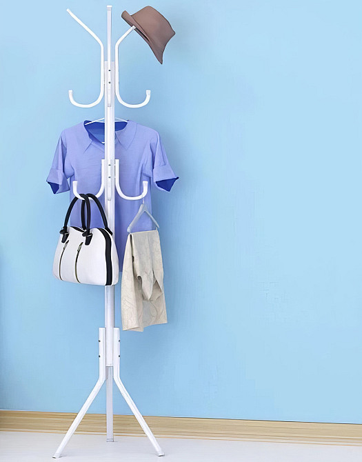 Вешалка для одежды высота 173 см напольная с крючками для одежды,шляп и аксессуаров металлическая белая Каменец-Подольский - изображение 2